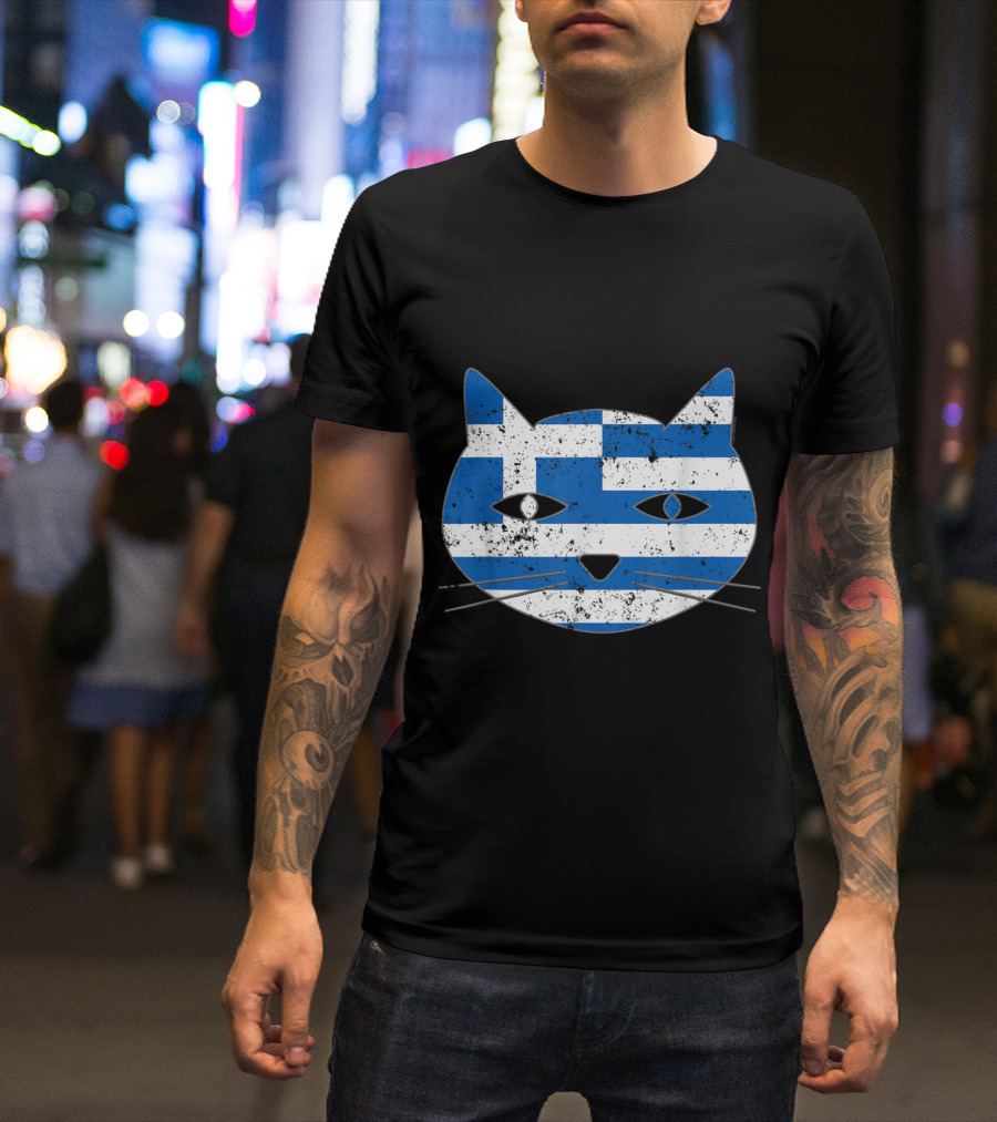 Greek Flag Cat Head Design For Cat Lovers T-Shirt