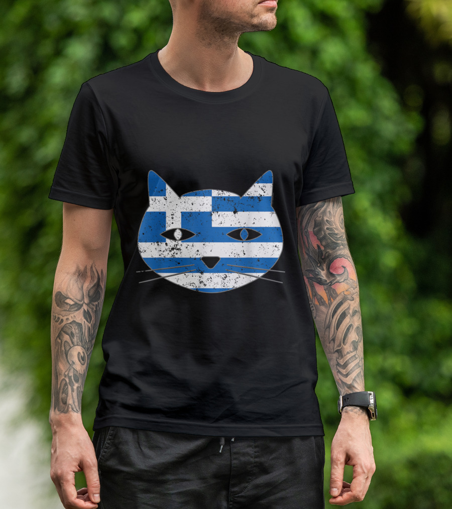 Greek Flag Cat Head Design For Cat Lovers T-Shirt