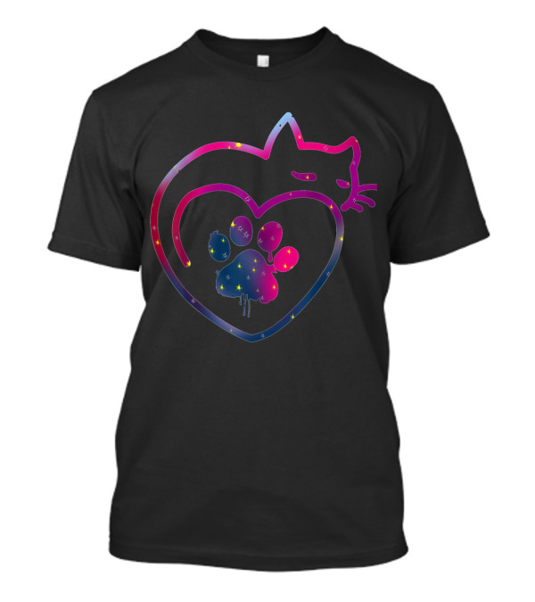 Cute Colorful Cat And Paw Heart Design For Kitty Lovers T-Shirt
