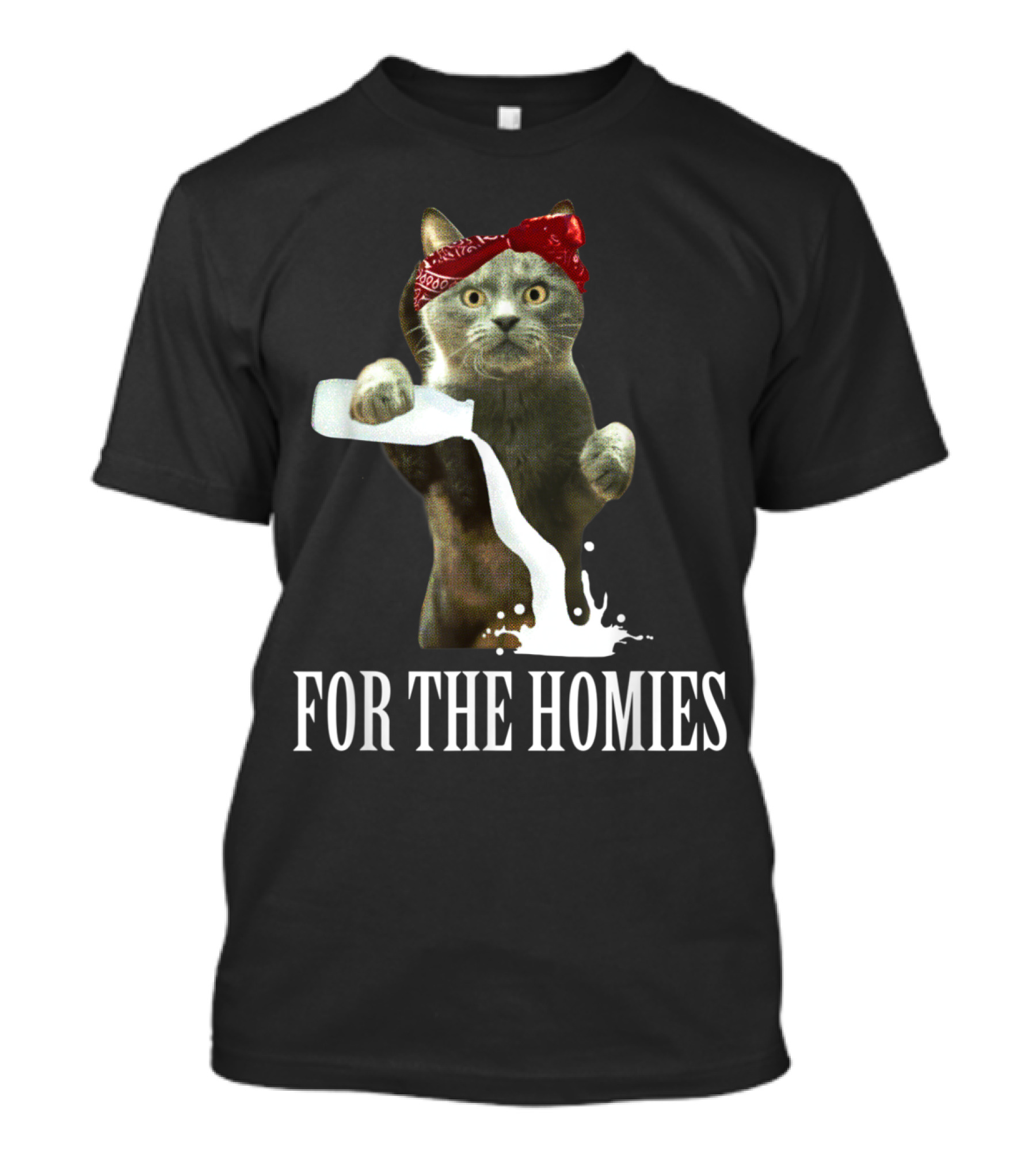 For The Homies Cat Funny Cat Pouring Milk With Bandana T-Shirt