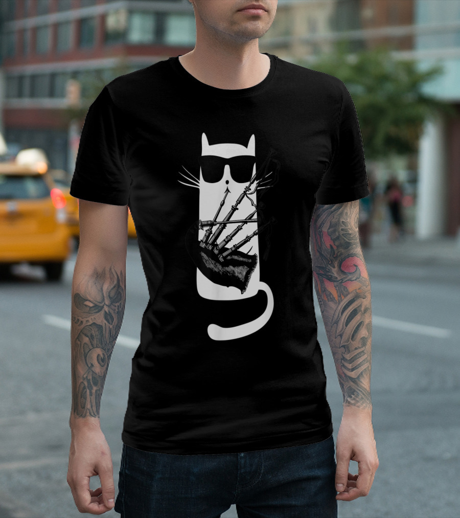 Cat In Sunglasses Playing Bagpipes T-Shirt