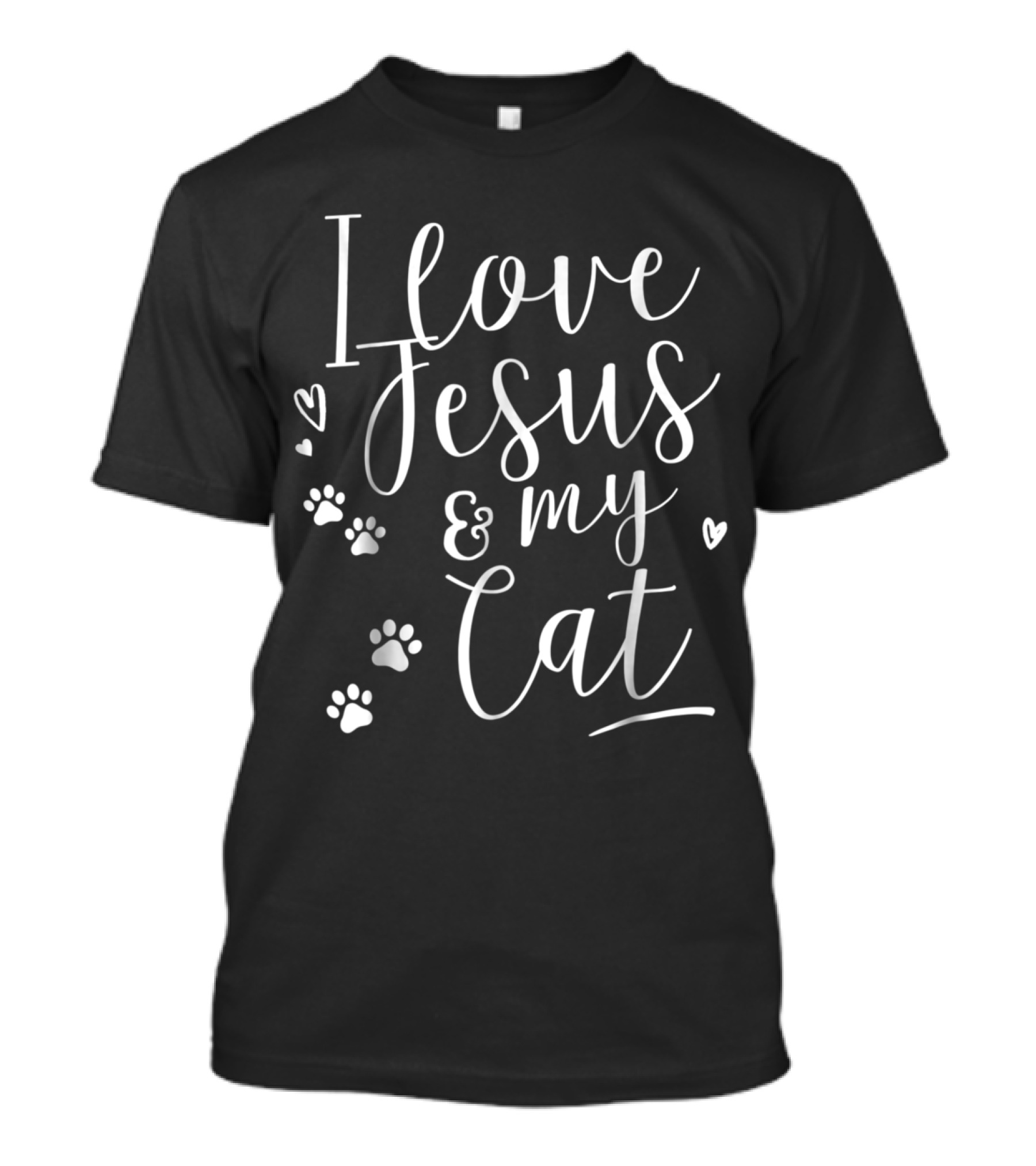 I Love Jesus And My Cat Funny Religious T-Shirt With Heart And Paw Prints T-Shirt