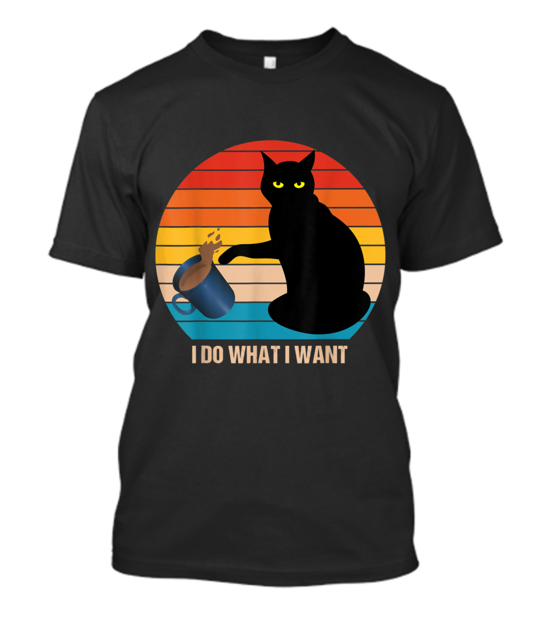 Funny Vintage Cat Do What I Want Cat Lover Retro Sunset T-Shirt