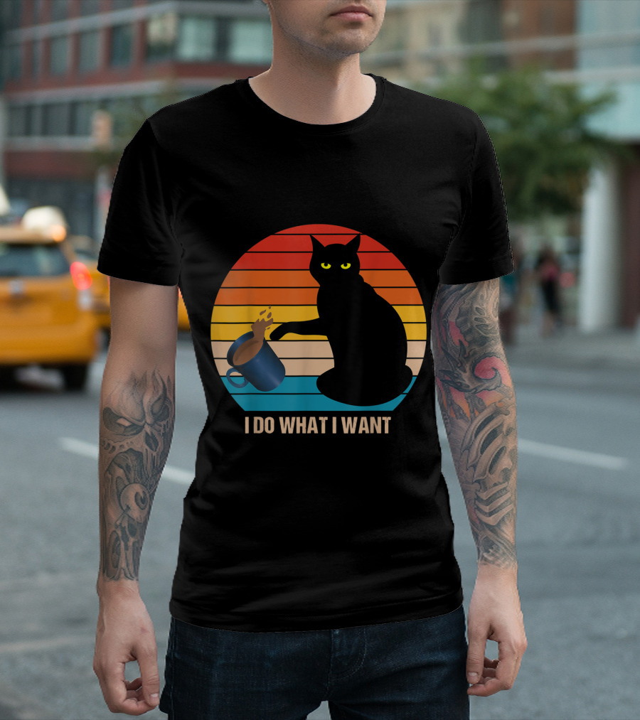 Funny Vintage Cat Do What I Want Cat Lover Retro Sunset T-Shirt