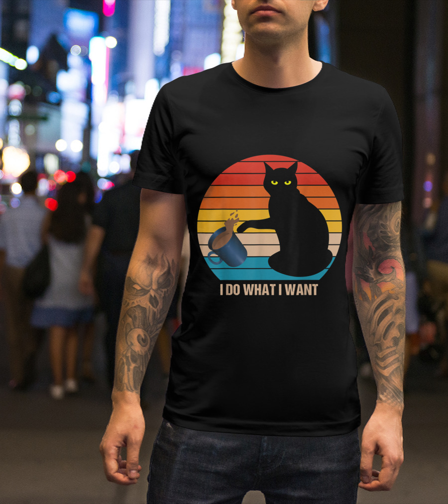 Funny Vintage Cat Do What I Want Cat Lover Retro Sunset T-Shirt