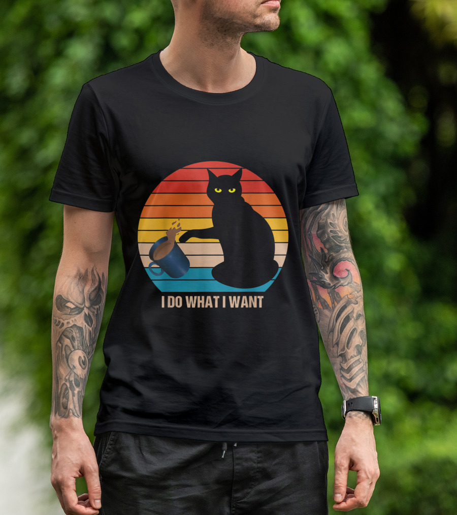 Funny Vintage Cat Do What I Want Cat Lover Retro Sunset T-Shirt