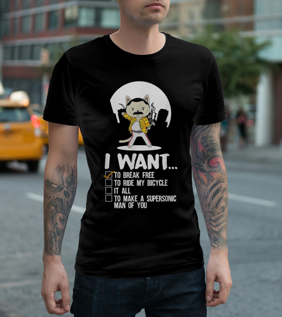 I Want to Break Free Funny Cat Costume Parody Iconic Rock Concept T-Shirt