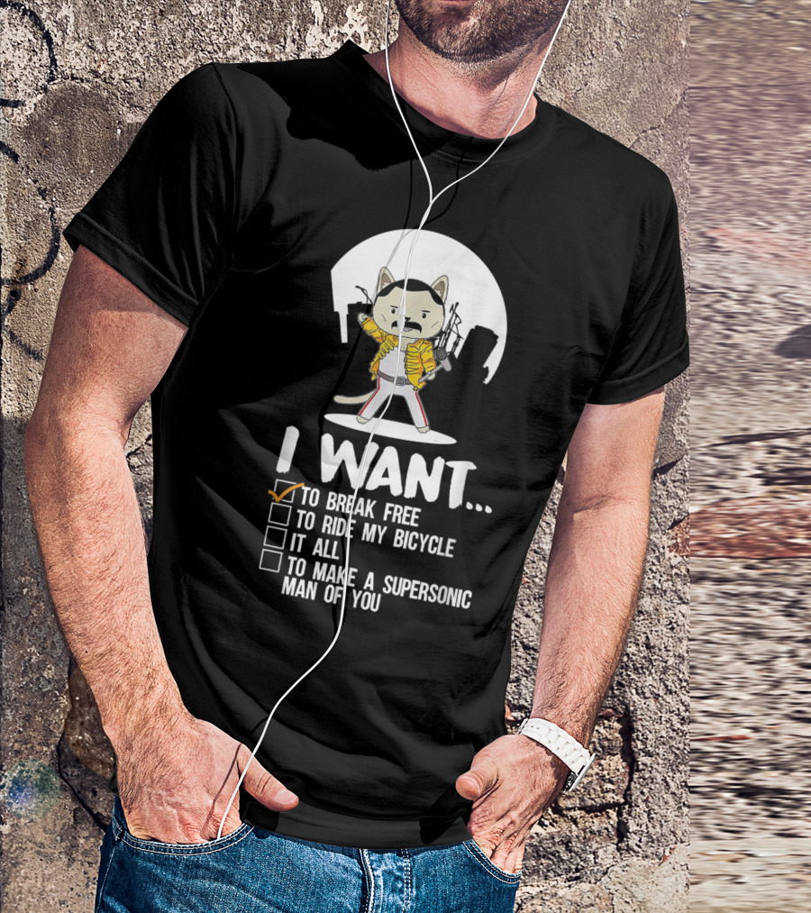 I Want To Break Free Funny Cat Costume Parody Iconic Rock Concept T-Shirt