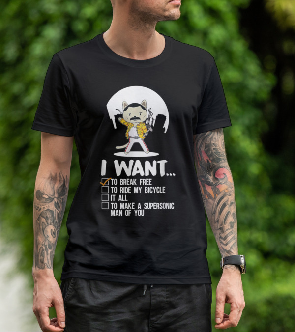 I Want To Break Free Funny Cat Costume Parody Iconic Rock Concept T-Shirt