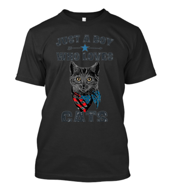 Just A Boy Who Loves Cats Patriotic Vintage Cat Lover T-Shirt