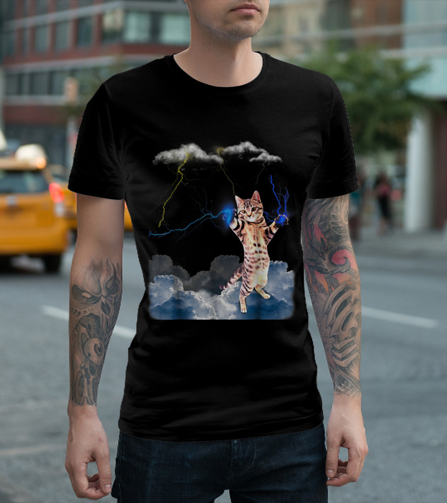 Lightning Cat With Stormy Clouds And Electric Bolts T-Shirt