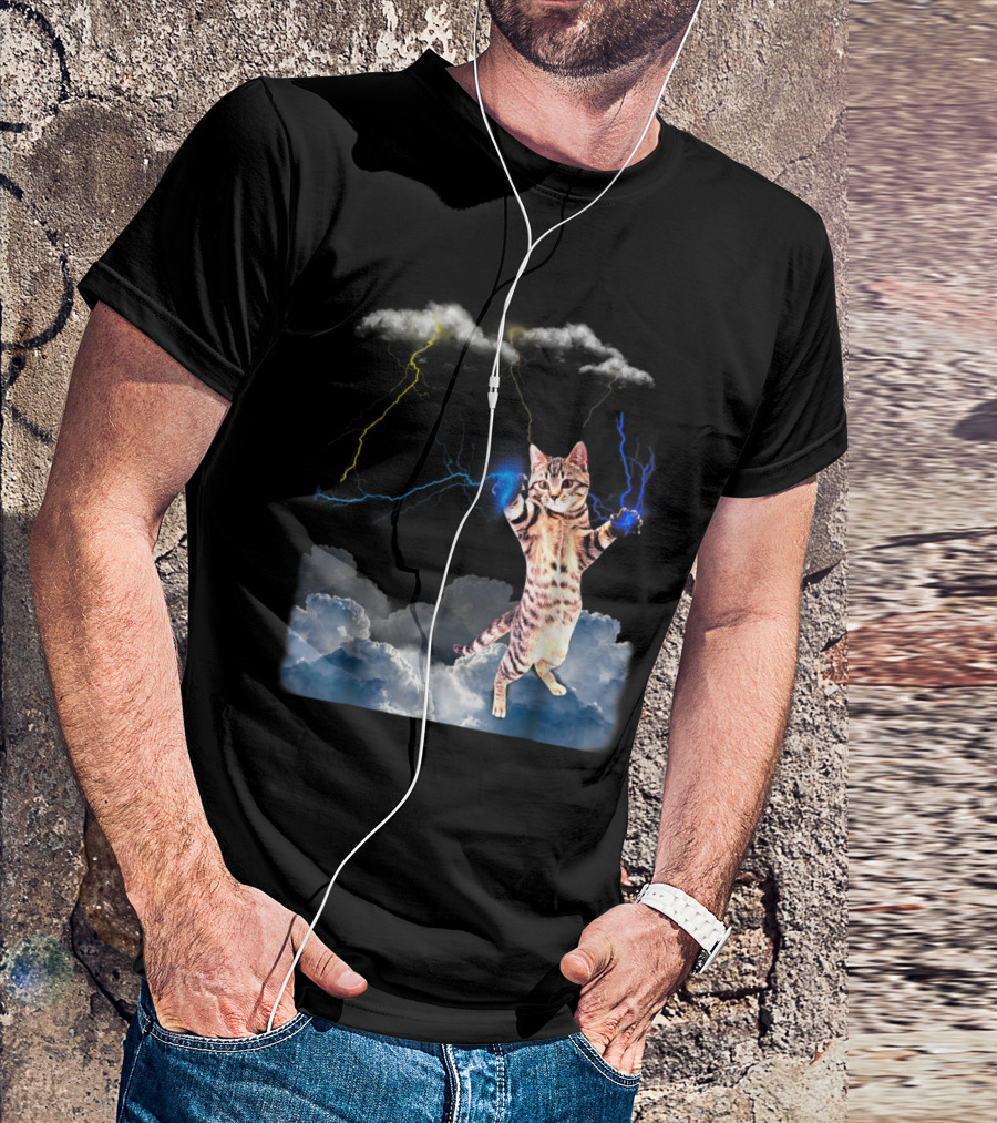 Lightning Cat With Stormy Clouds And Electric Bolts T-Shirt