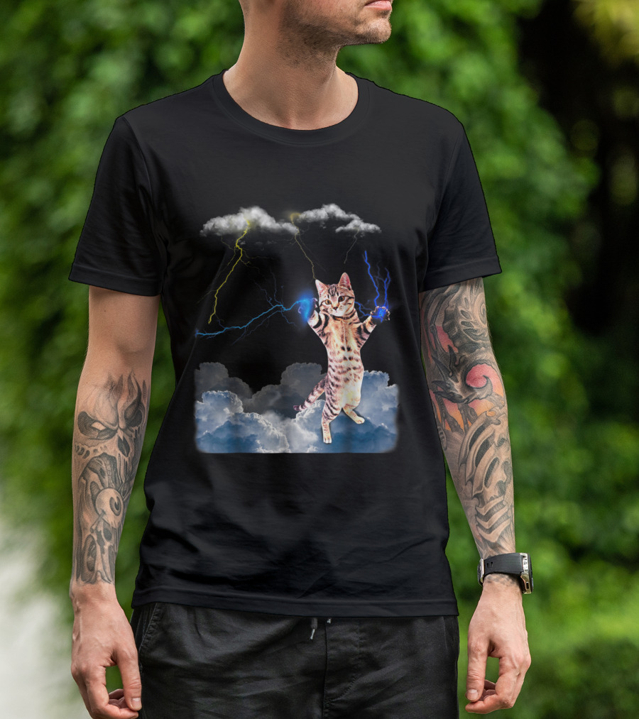 Lightning Cat With Stormy Clouds And Electric Bolts T-Shirt