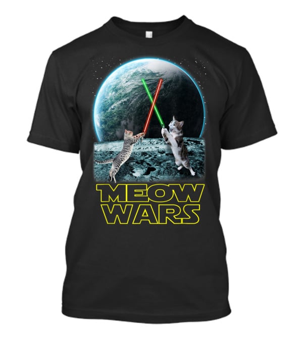 Meow Wars Funny Cats Lovers Galactic Duel With Light Sabers T-Shirt