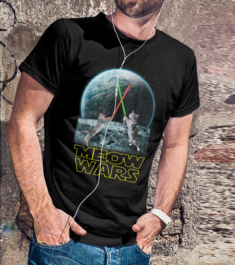 Meow Wars Funny Cats Lovers Galactic Duel With Light Sabers T-Shirt