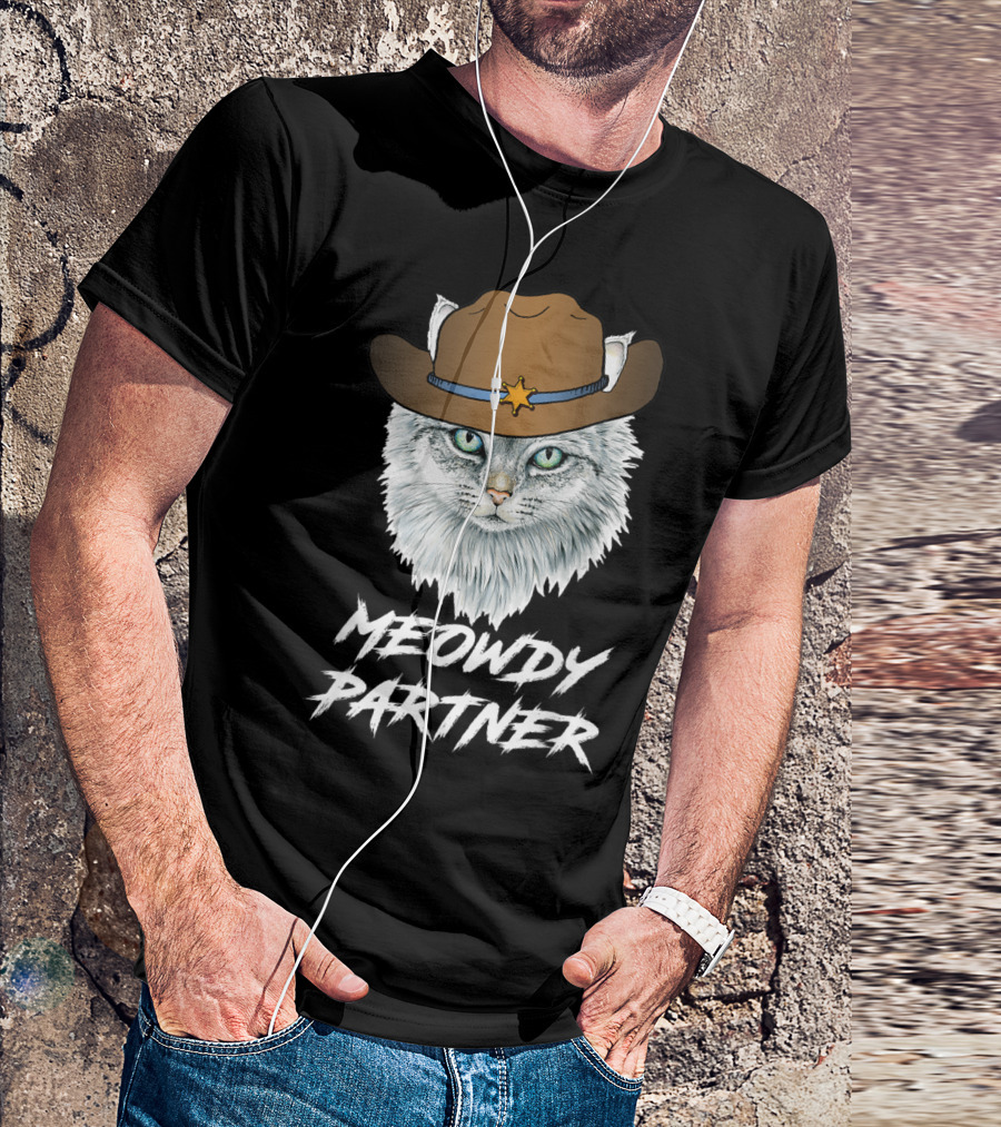 Meowdy Partner Cowboy Cat With Sheriff's Hat And Star Badge T-Shirt
