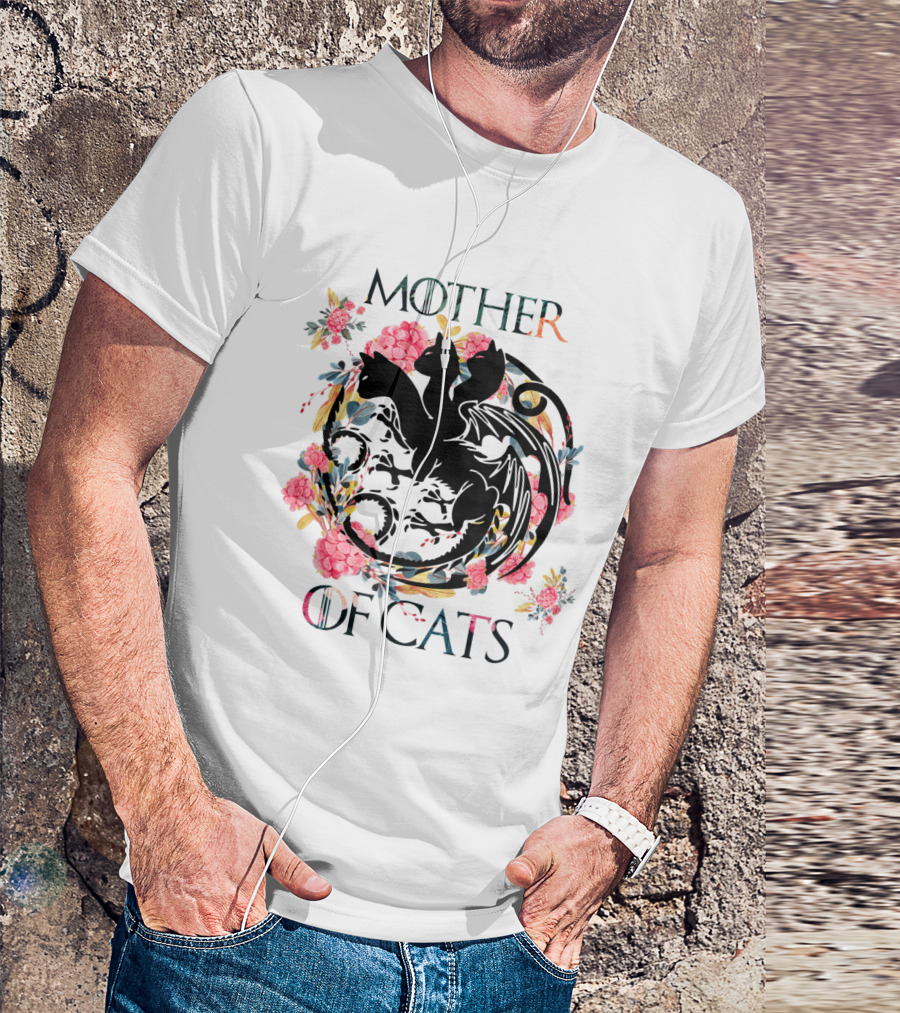Mother Of Cats Floral Dragon Design For Cat Lovers T-Shirt