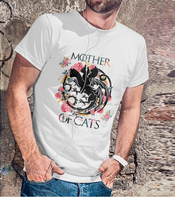 Mother Of Cats Floral Dragon Design For Cat Lovers T-Shirt
