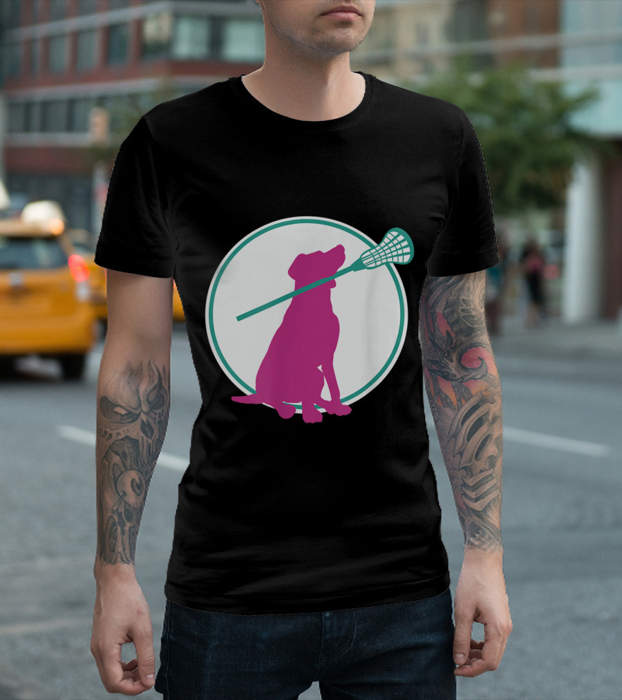 Lacrosse Dog with Girl Stick Girls Lacrosse Tees Circle T-Shirt