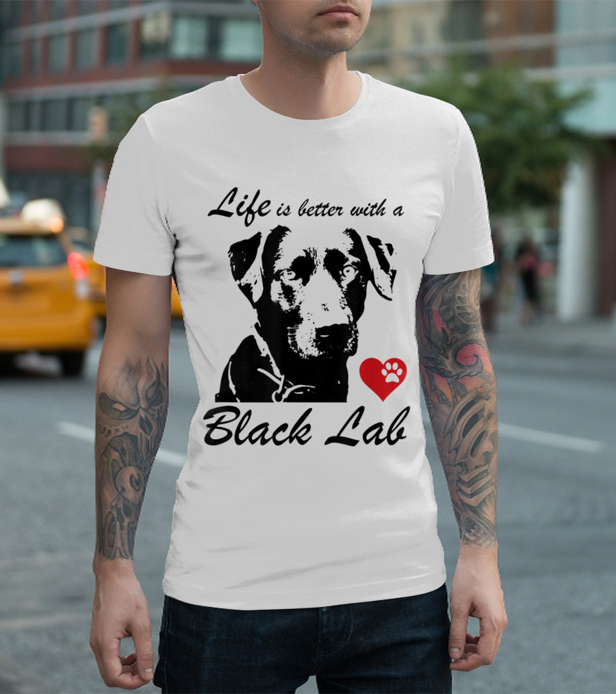 Life is Better with a Black Lab Heart Paw Prints T-Shirt