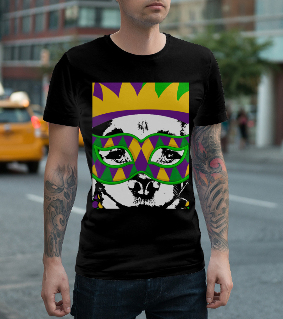 Mardi Gras Golden Retriever Dog Mask and Crown Colorful T-Shirt