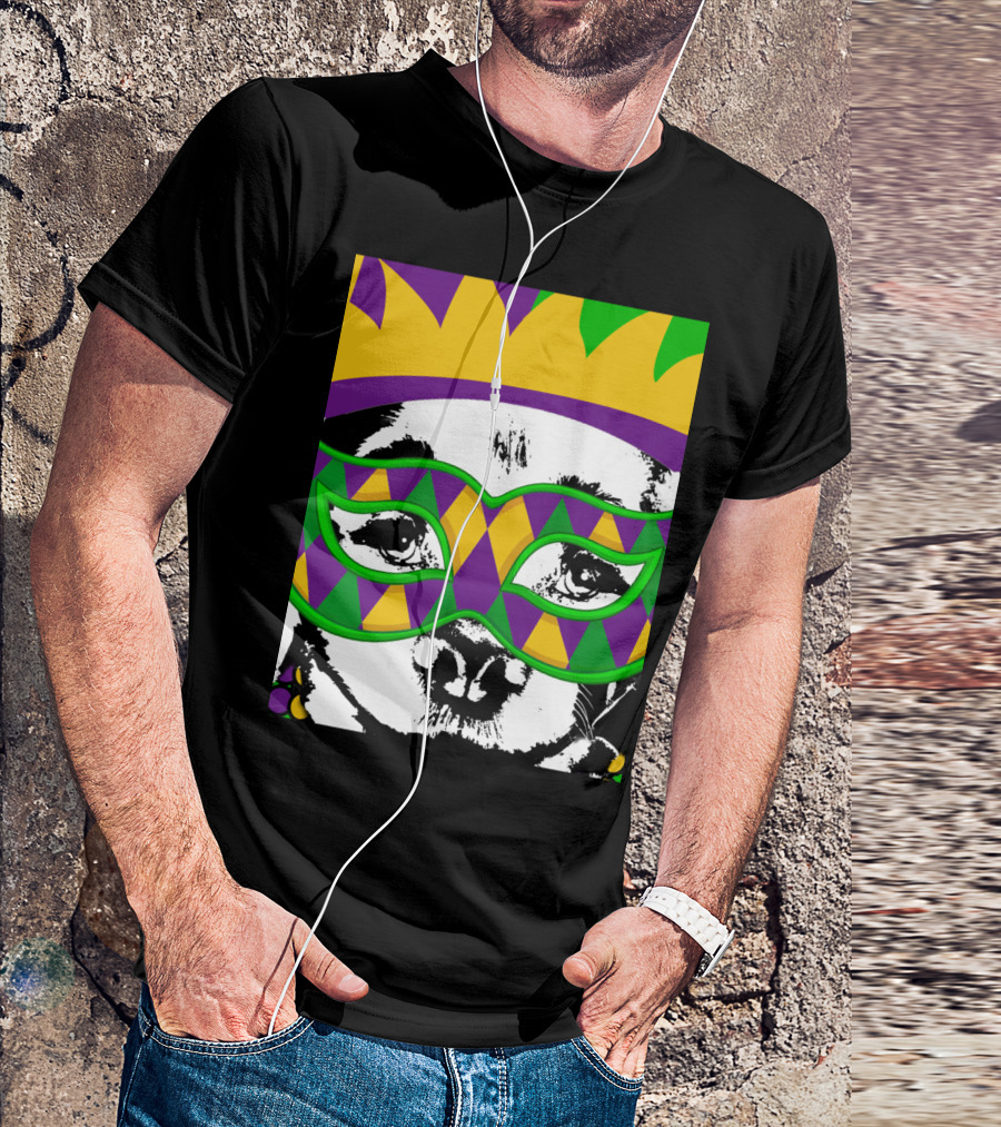 Mardi Gras Golden Retriever Dog Mask And Crown Colorful T-Shirt
