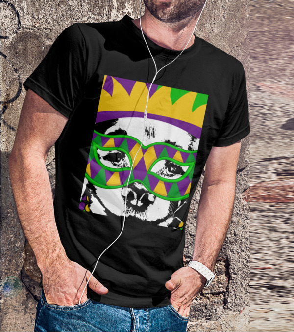 Mardi Gras Golden Retriever Dog Mask And Crown Colorful T-Shirt