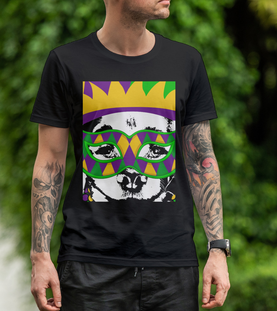 Mardi Gras Golden Retriever Dog Mask And Crown Colorful T-Shirt