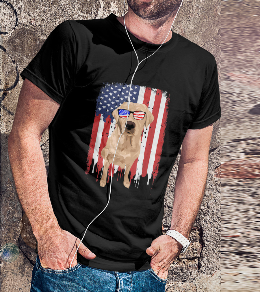 Labrador Retriever USA Flag Sunglasses 4th July Independence Day T-Shirt
