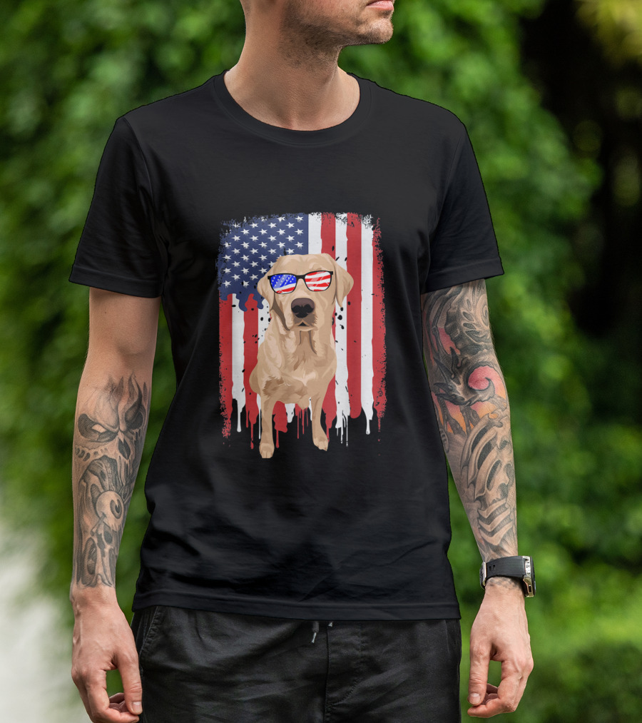 Labrador Retriever USA Flag Sunglasses 4th July Independence Day T-Shirt
