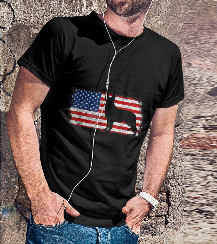 Patriotic German Shepherd American Flag Silhouette Vintage T-Shirt