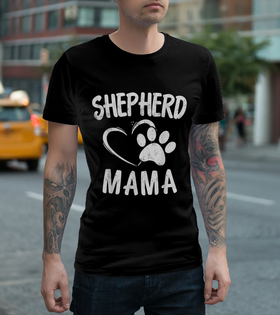 Shepherd Mama Heart Paw Print Dog Owner German Sheepdog Mom T-Shirt