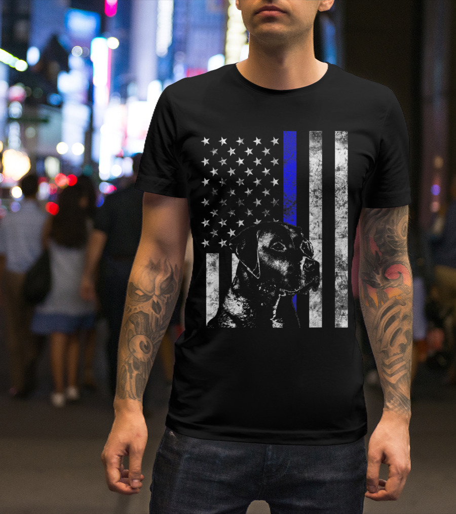 Thin Blue Line Flag K9 Labrador Retriever Police Dog American Flag T-Shirt