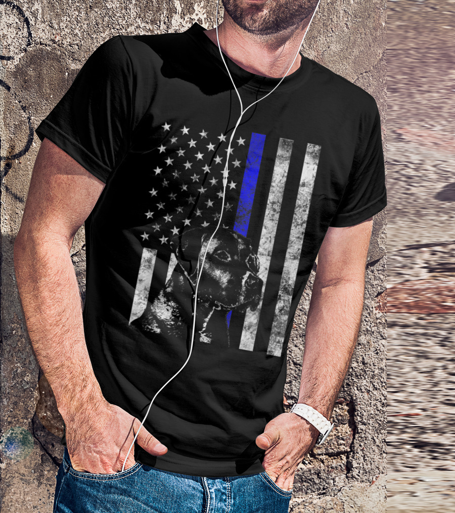 Thin Blue Line Flag K9 Labrador Retriever Police Dog American Flag T-Shirt