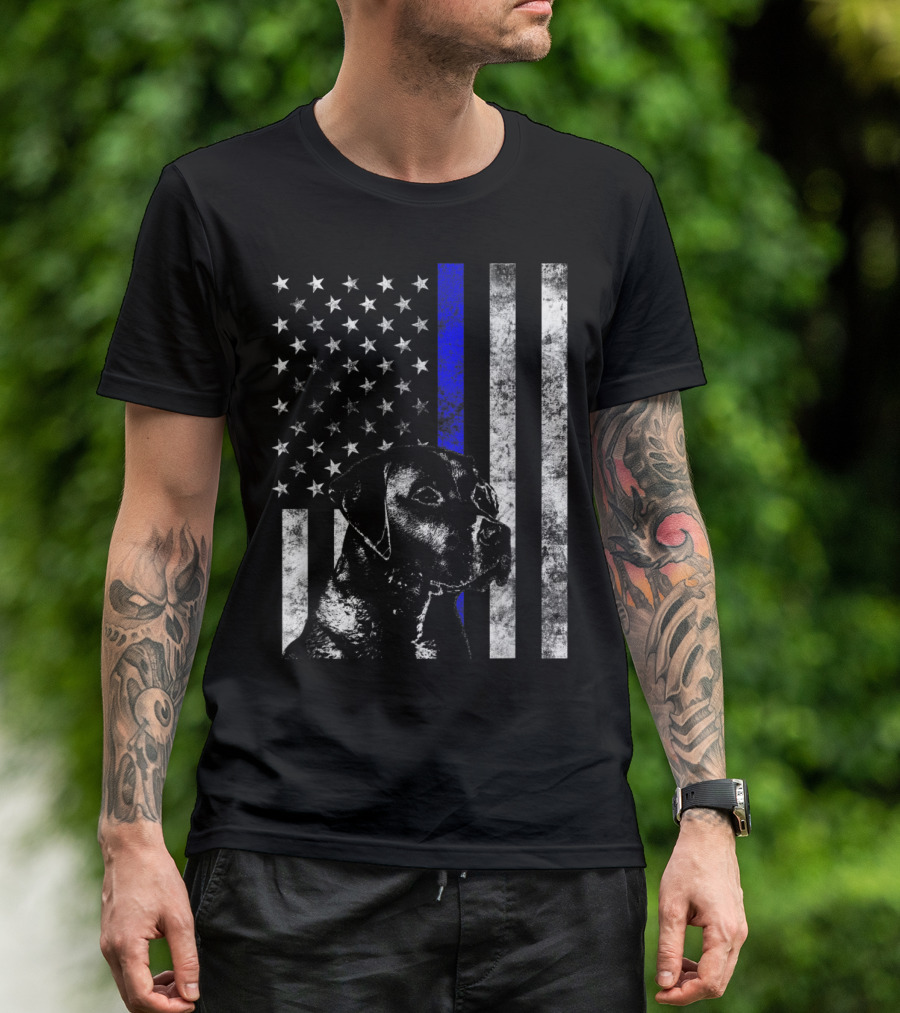 Thin Blue Line Flag K9 Labrador Retriever Police Dog American Flag T-Shirt