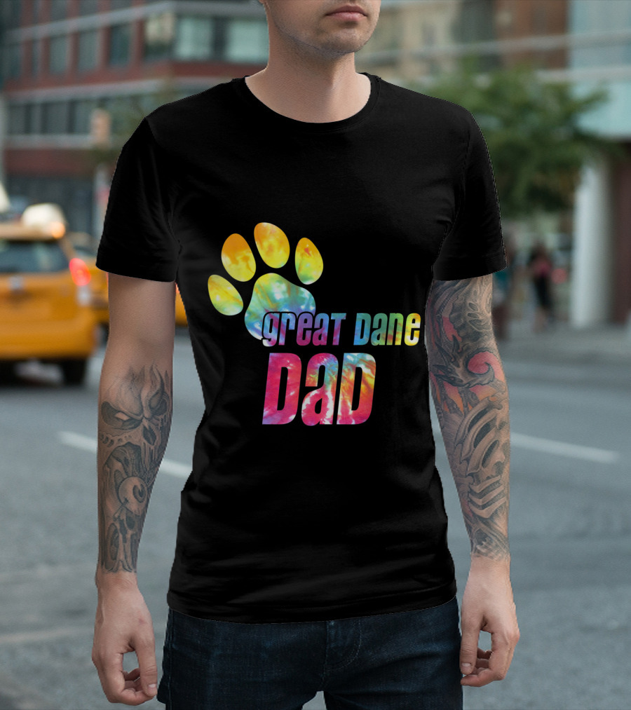 Great Dane Dad Tie Dye Paw Father's Day Dog Lovers T-Shirt