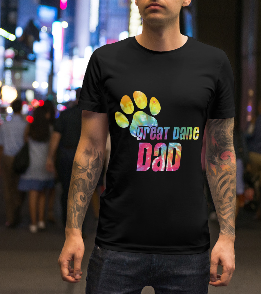Great Dane Dad Tie Dye Paw Father's Day Dog Lovers T-Shirt