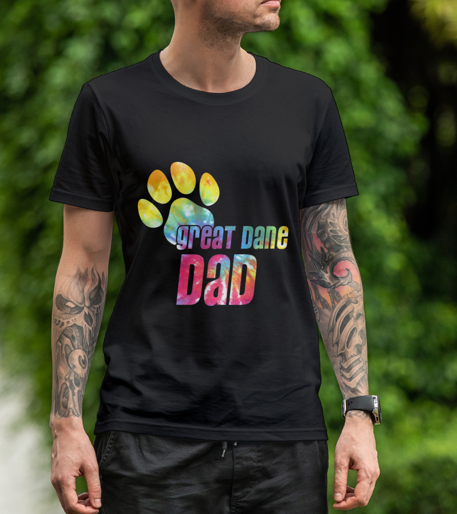 Great Dane Dad Tie Dye Paw Father's Day Dog Lovers T-Shirt