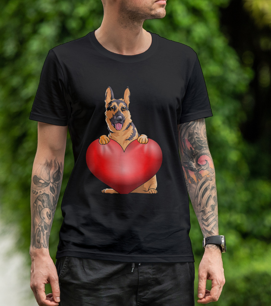 Valentines Day German Shepherd Heart Dog For Women And Men T-Shirt
