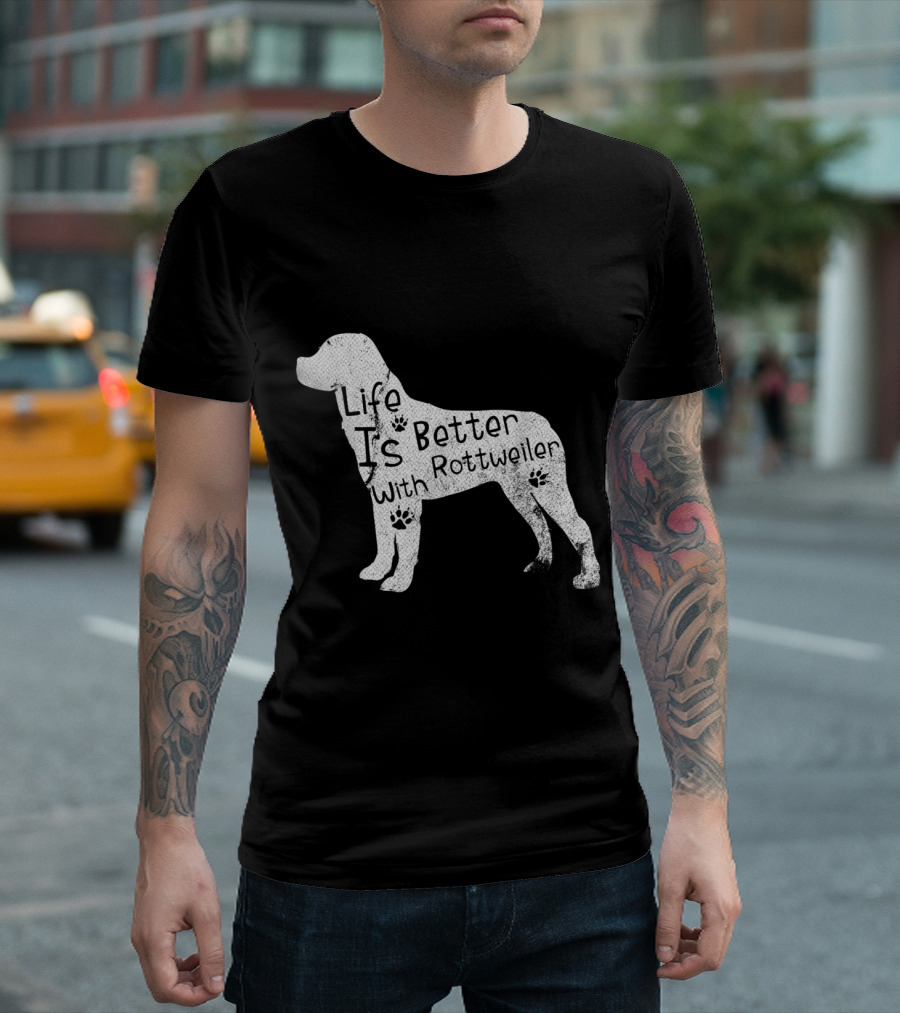 Vintage Life Is Better With Rottweiler Dog Funny Puppy Lover T-Shirt