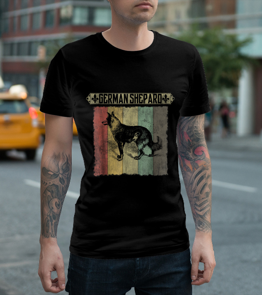 German Shepard Vintage Retro Distressed Style With Colorful Stripes T-Shirt