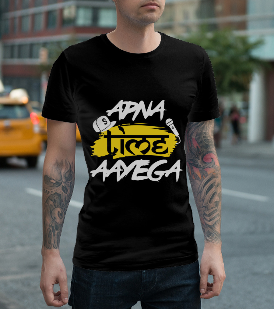 Apna Time Aayega Hip-Hop Cap And Microphone Desi T-Shirt