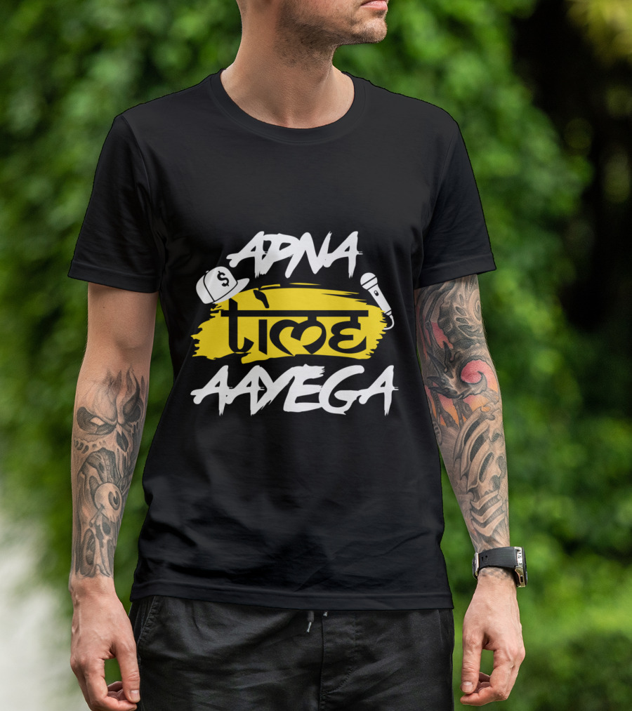 Apna Time Aayega Hip-Hop Cap And Microphone Desi T-Shirt