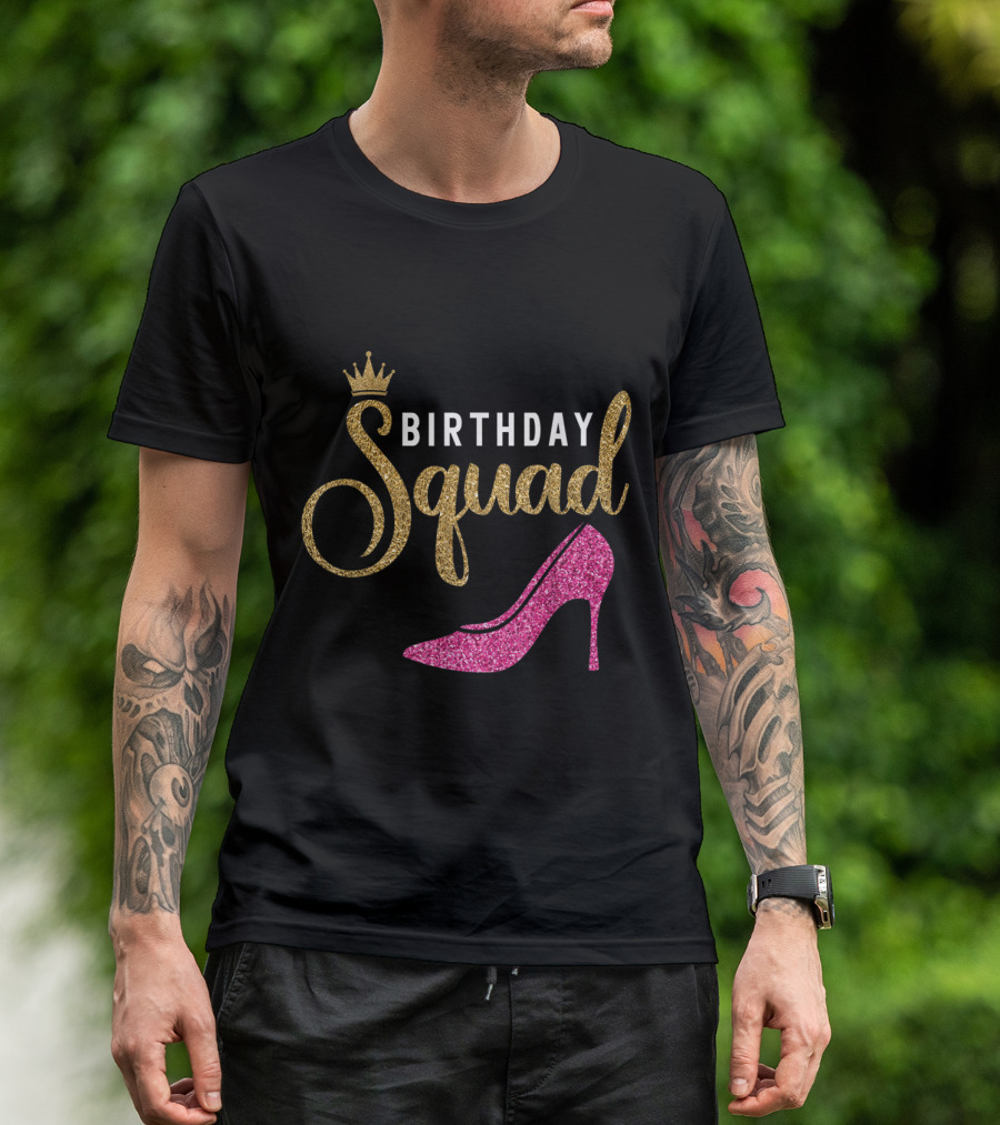 Birthday Squad Queen Golden Pink Shoe T-Shirt
