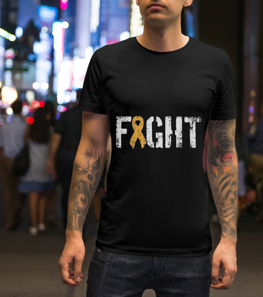 Fight Leukemia Cancer Awareness Ribbon In Military T-Shirt
