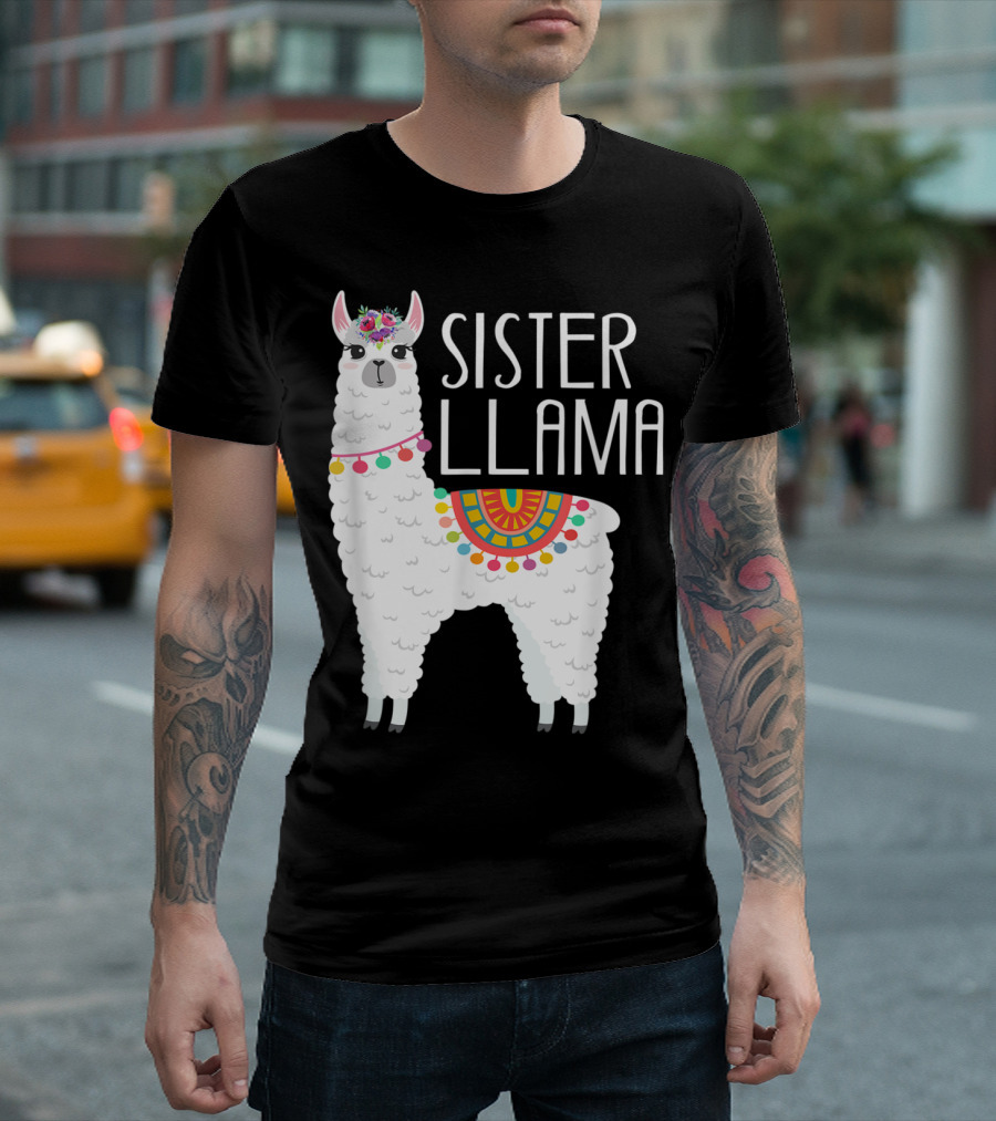 Sister Llama Funny Flower Crown Colorful Blanket T-Shirt