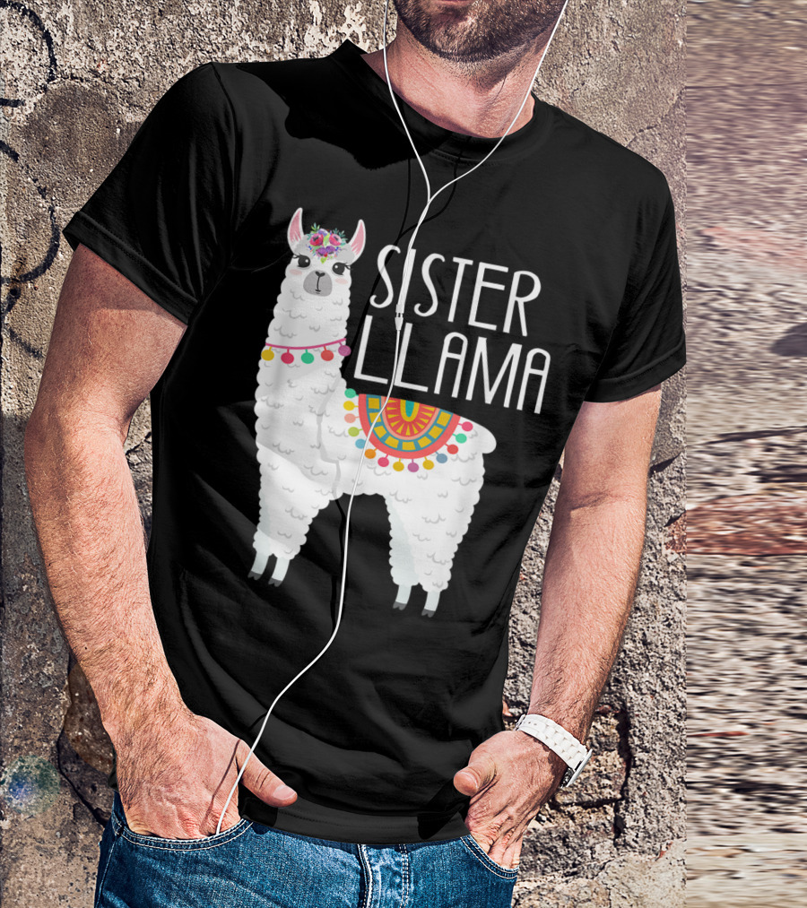 Sister Llama Funny Flower Crown Colorful Blanket T-Shirt