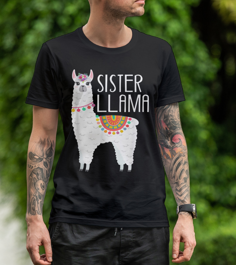 Sister Llama Funny Flower Crown Colorful Blanket T-Shirt