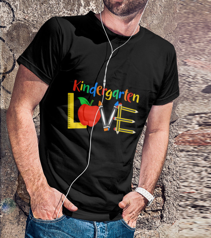 Kindergarten Love Apple Ruler Crayons Pencils T-Shirt