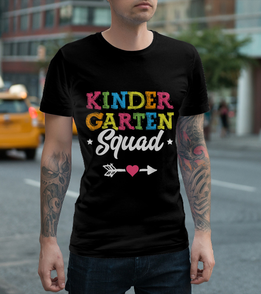 Kindergarten Squad Teacher Student Kid Back To School Arrow Heart Stars T-Shirt